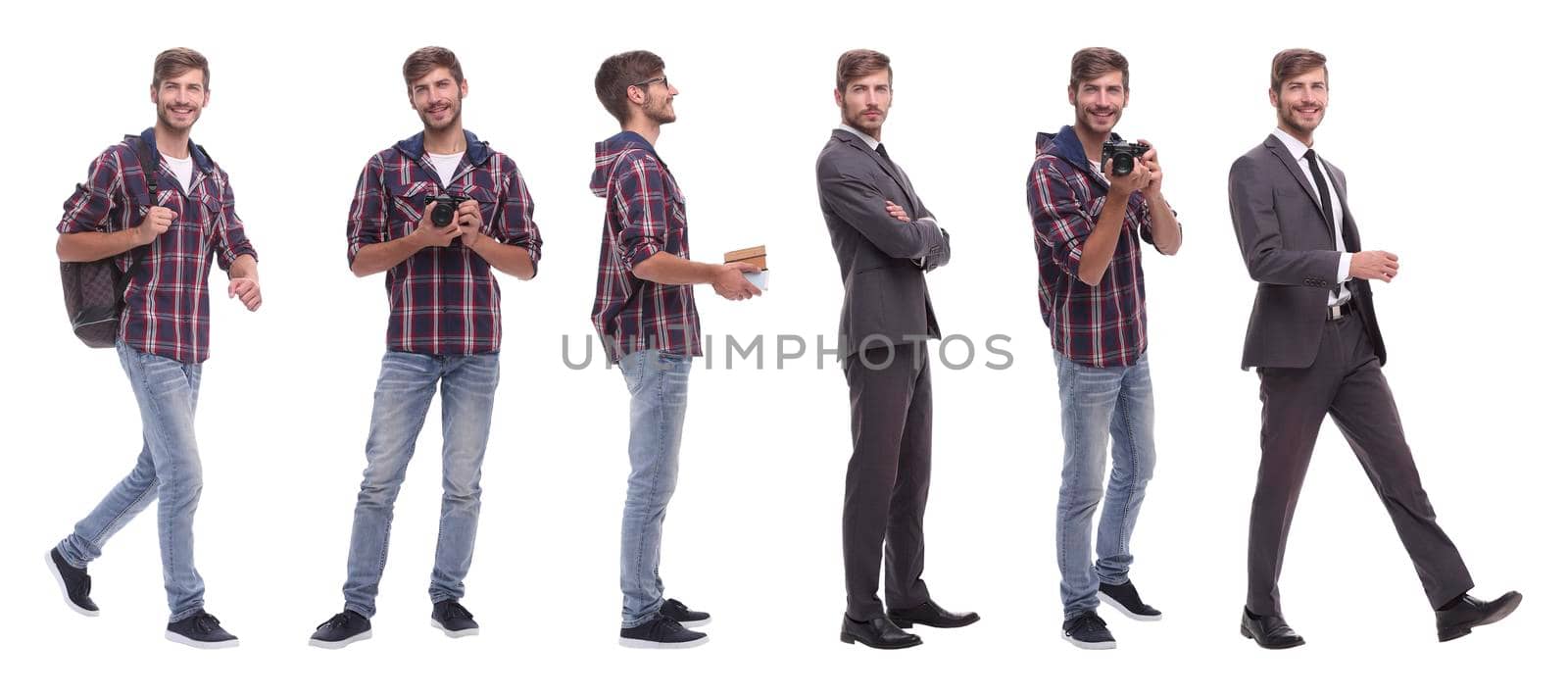 photo collage successful modern young man .isolated on white background