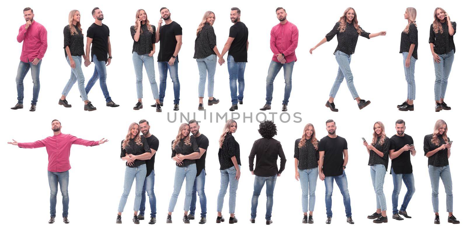 collage of photos of happy young people. isolated on a white background