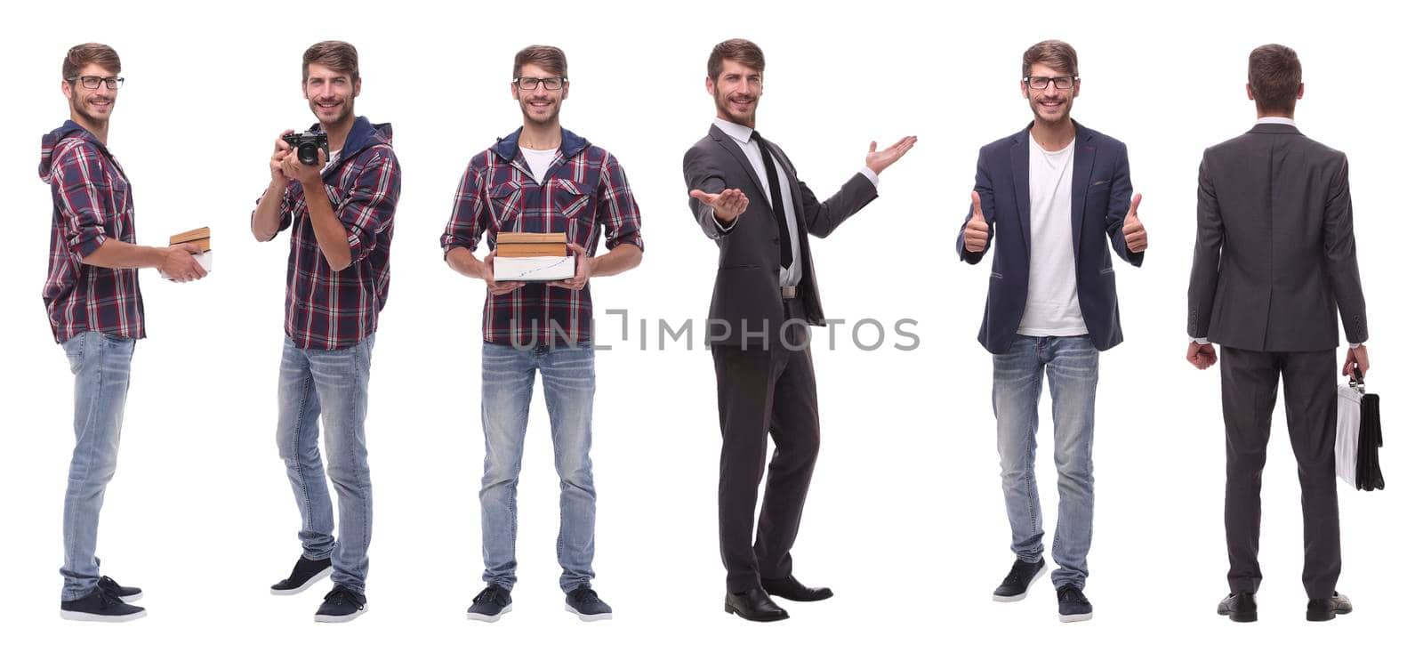 photo collage successful modern young man .isolated on white background