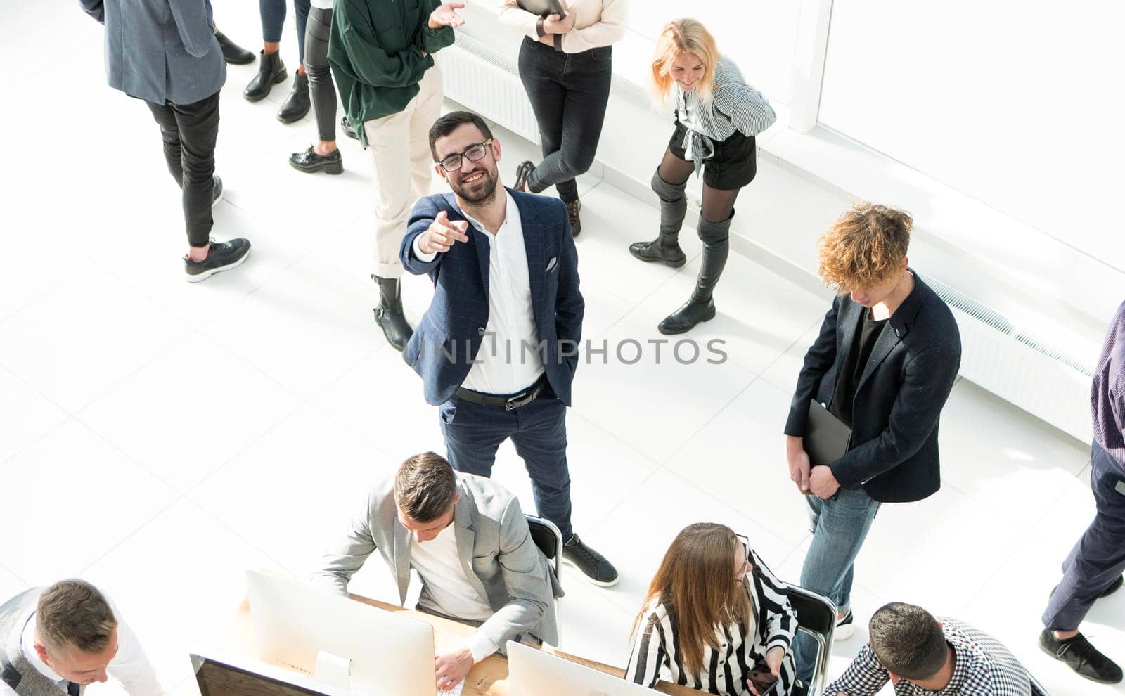 top view. business team operates in a modern office . business concept