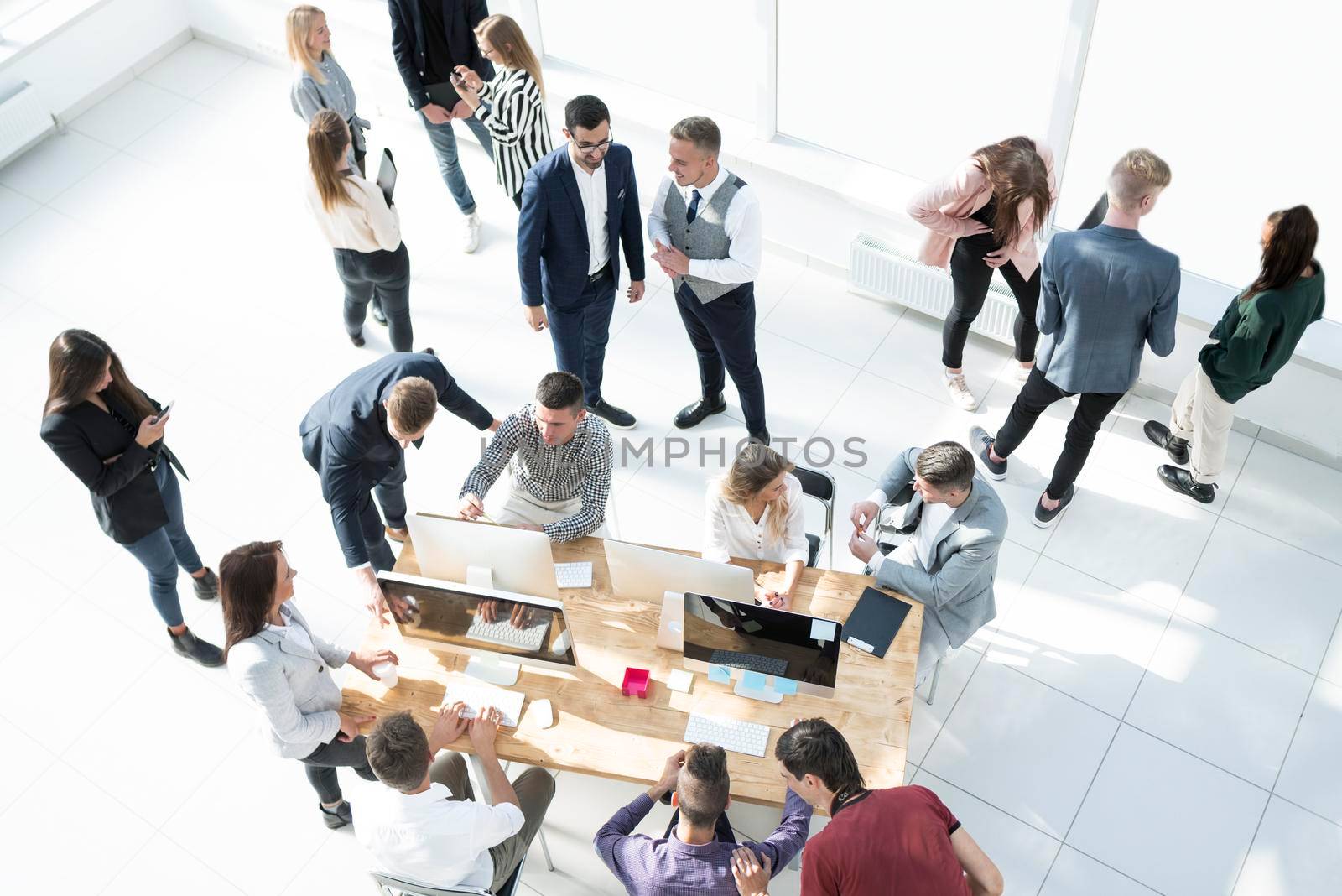 top view. group of employees in a modern office . business concept