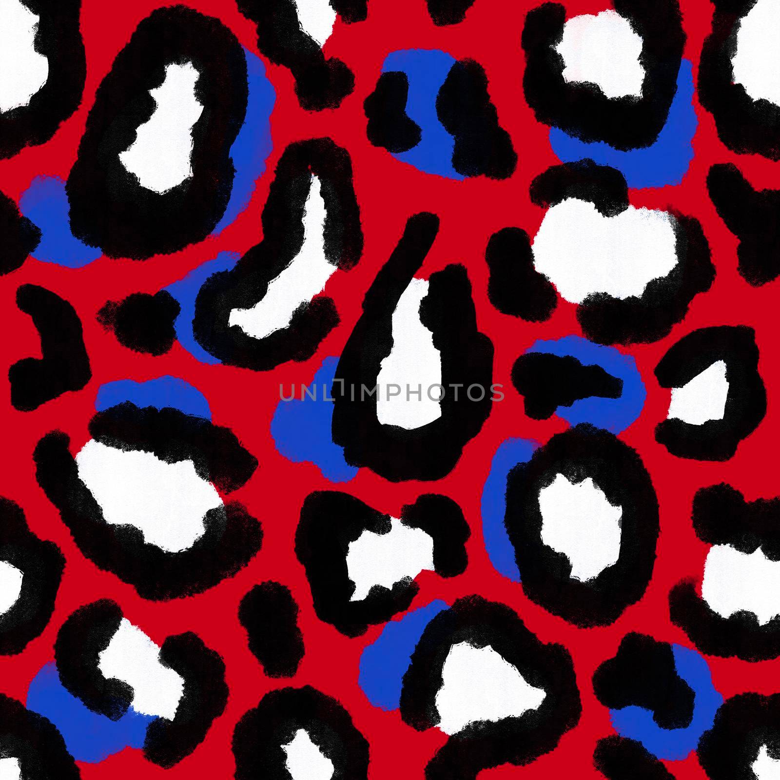 Seamless hand drawn pattern with patriotic leopard cheetah background. American US 4th fourth of July independence day fabric print. Blue red white design for party celebration fashion textile. by Lagmar