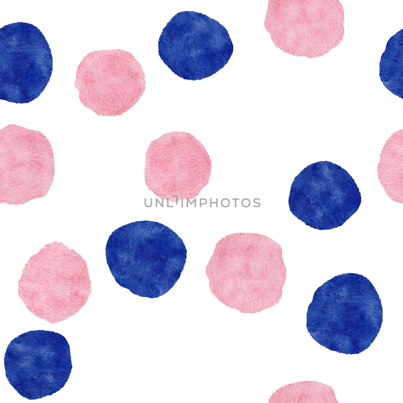 Hand drawn watercolor seamless pattern with navy blush boho elements. Bohemian blue pink fabric print, indigo rose geometric abstract shapes, ethnic design. For wedding invitation, gender reveal cards decor wallpaper. by Lagmar