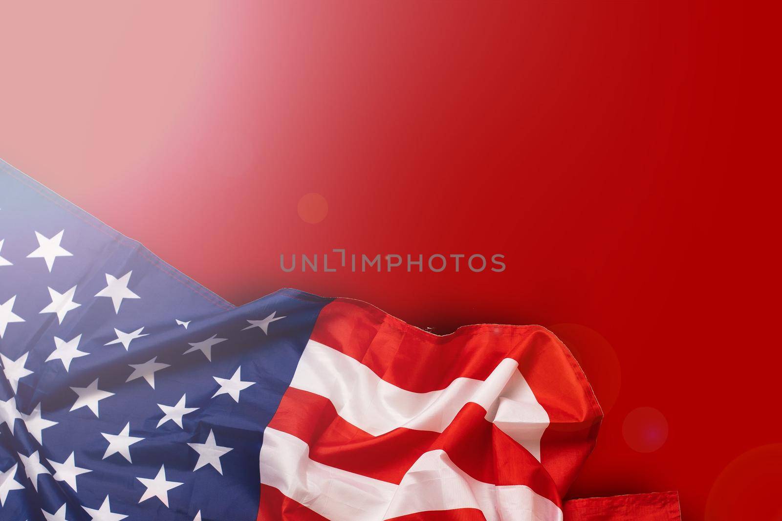 fragment of the flag of the United States on a red background.