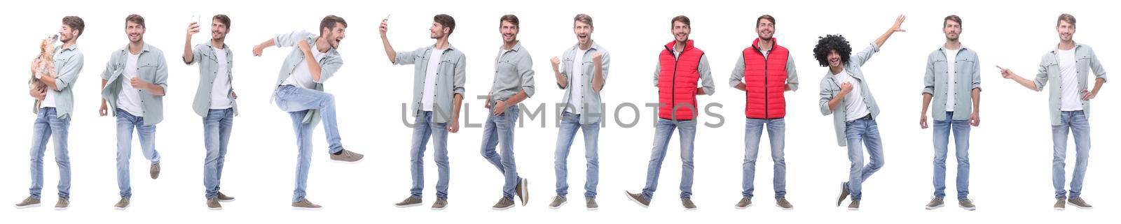 panoramic collage of young people leading a healthy lifestyle.isolated on white background