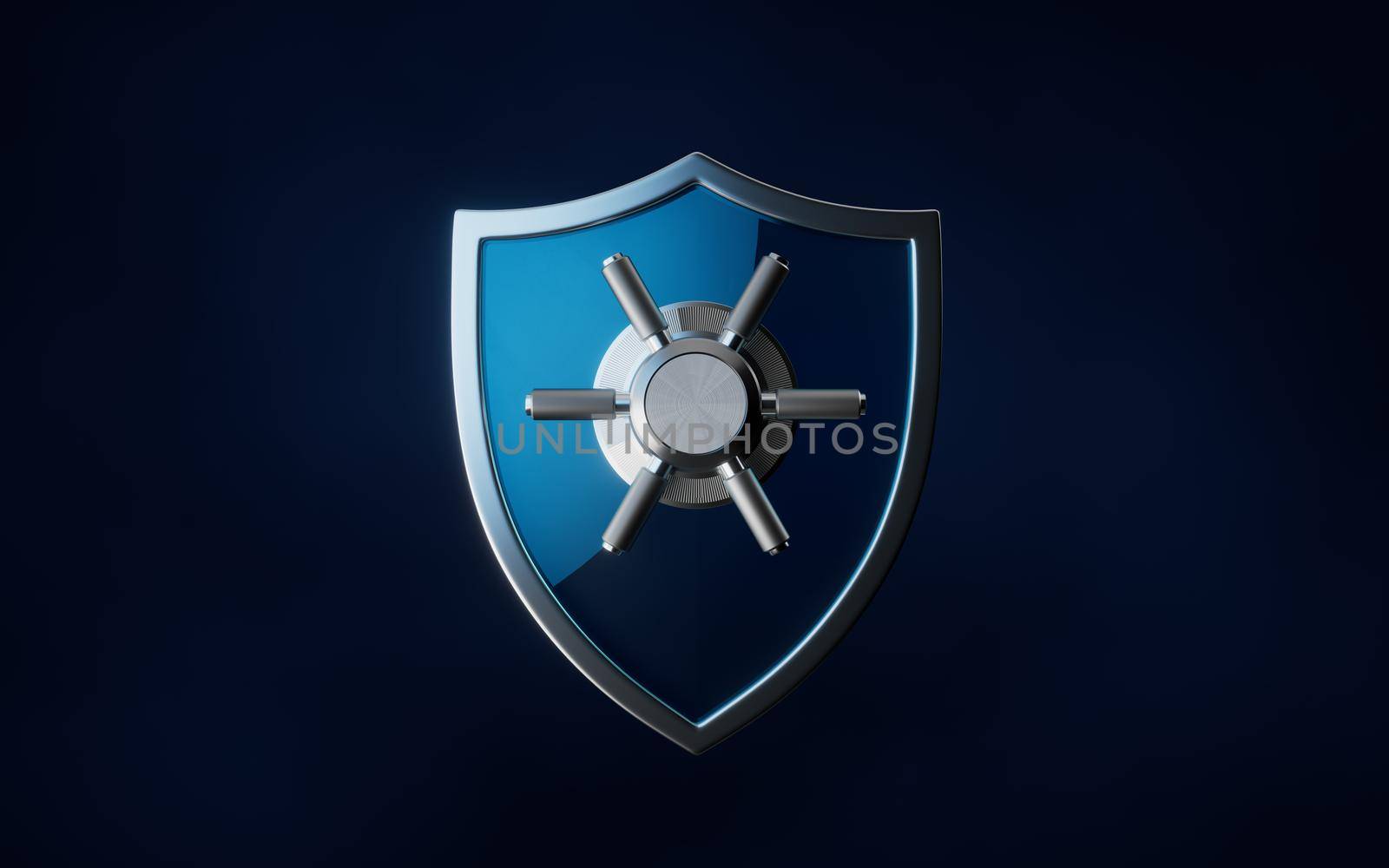 Glossy shield with dark background, 3d rendering. by vinkfan