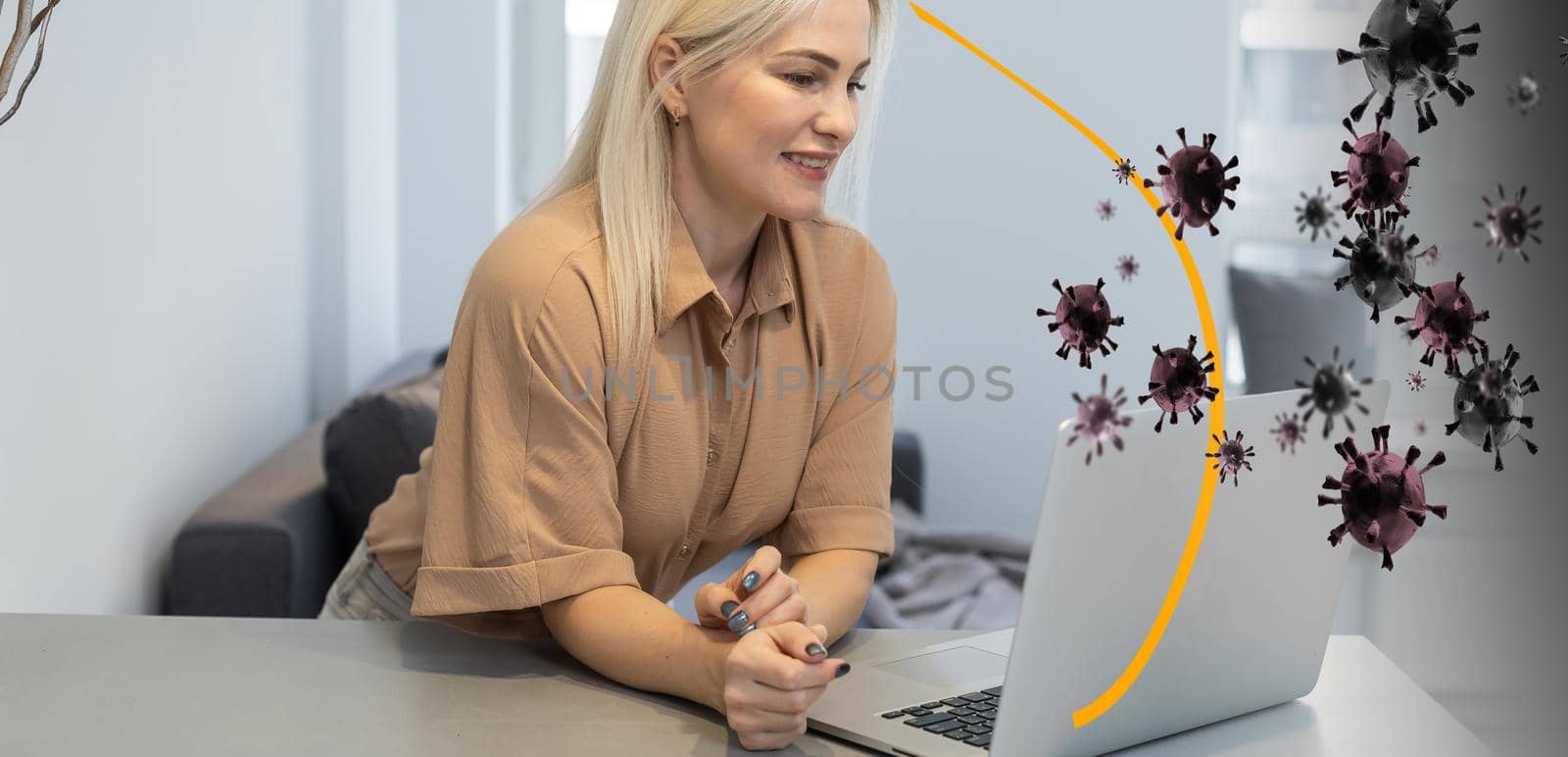 woman is protected from the virus by a dome.