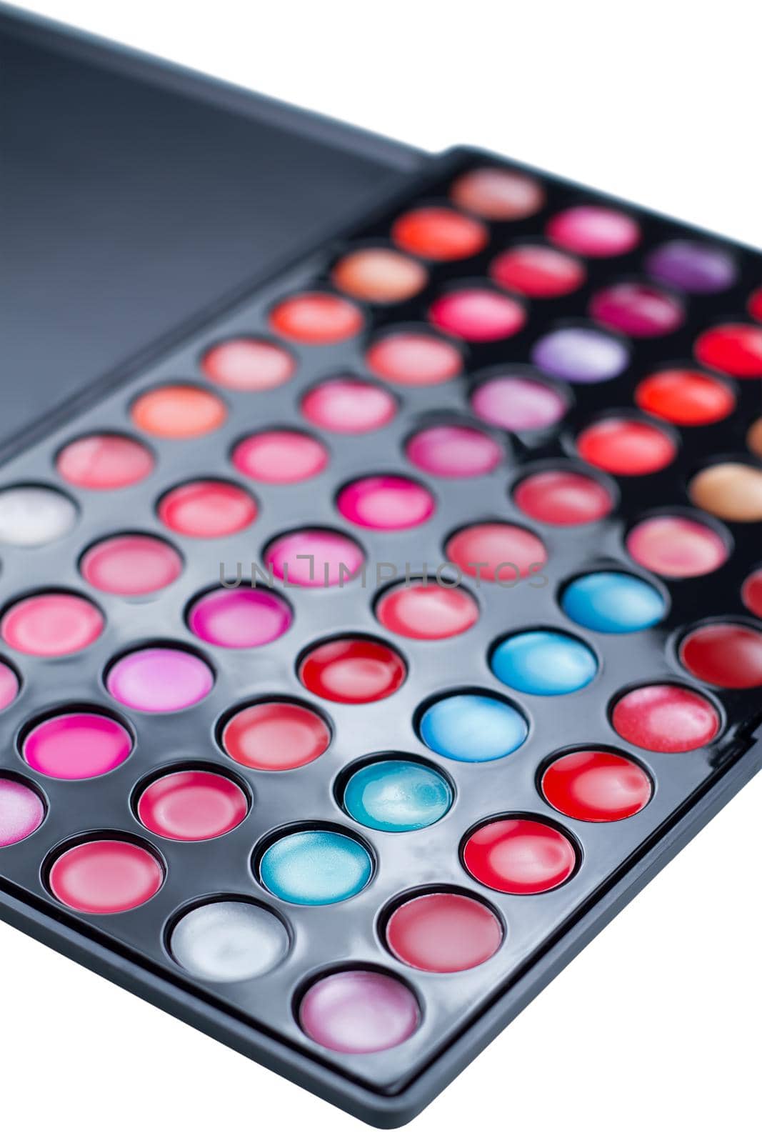 Cropped shot of colorful lip makeup palette on white background