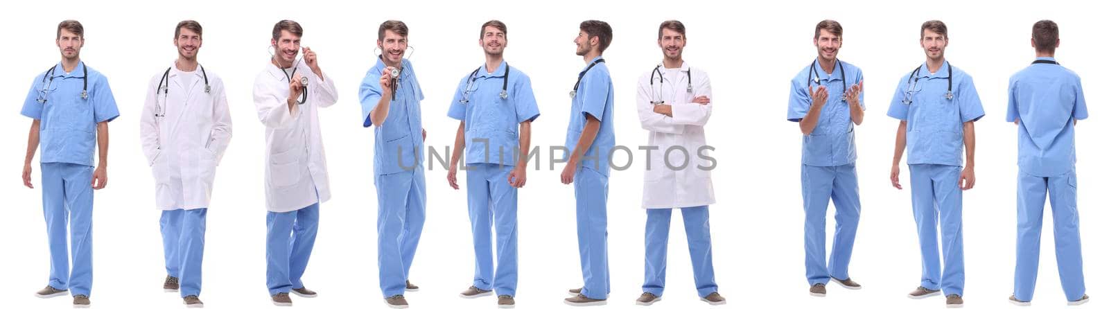 panoramic collage group of medical doctors . isolated on white background