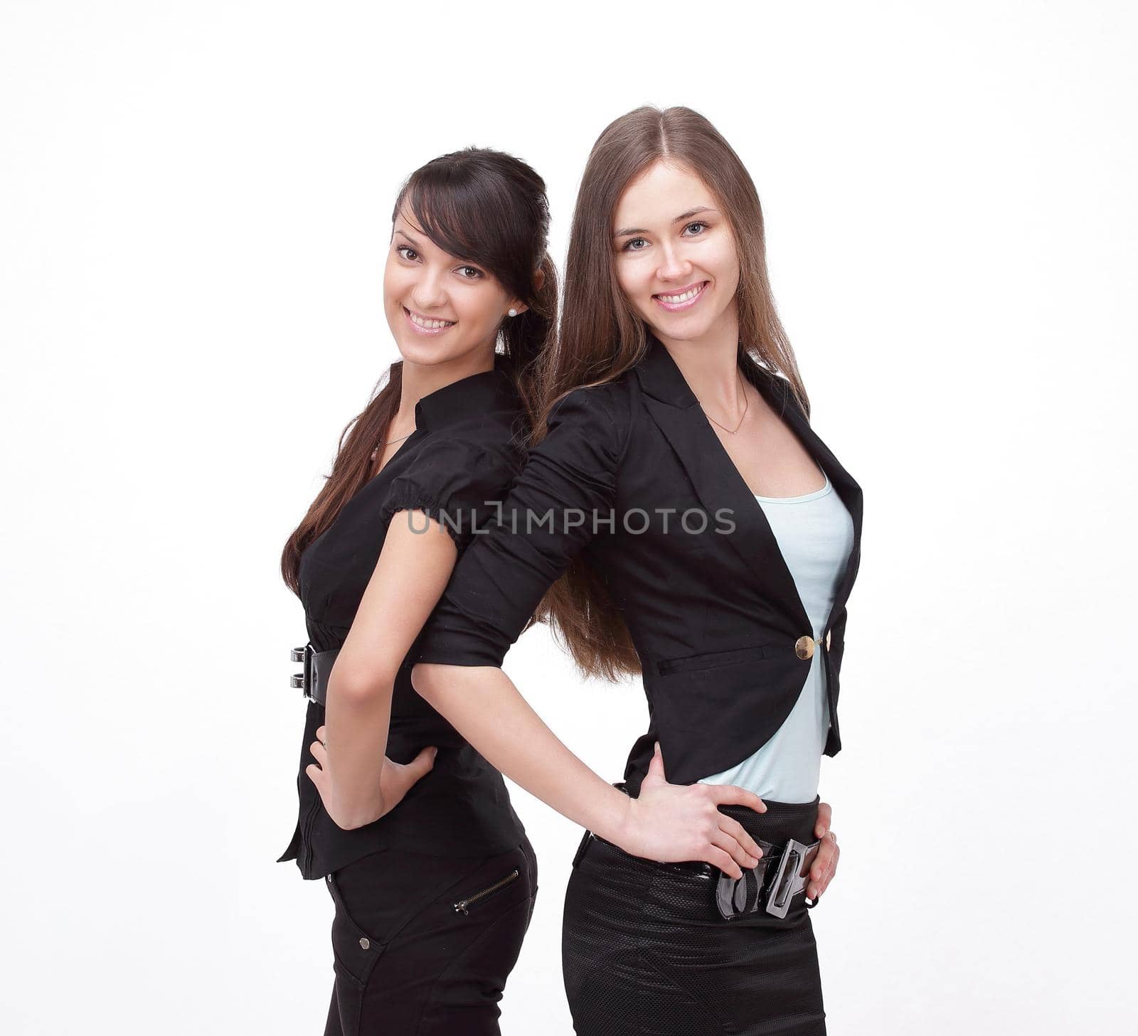 two successful business women on white background. Activism