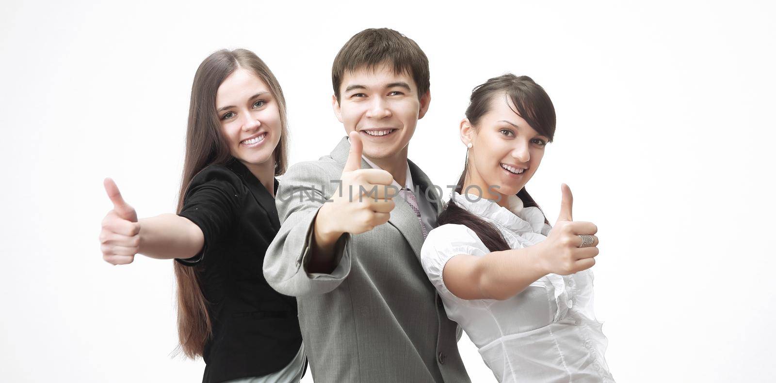 successful business team showing thumb up. isolated on white.photo with copy space