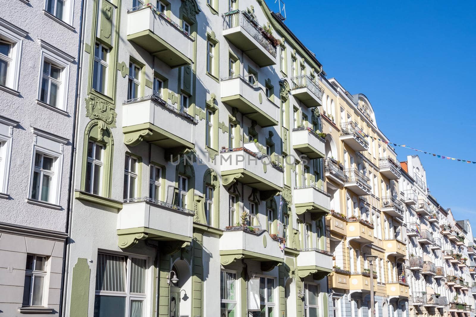 Nice renovated old apartment buildings seen in Berlin, Germany