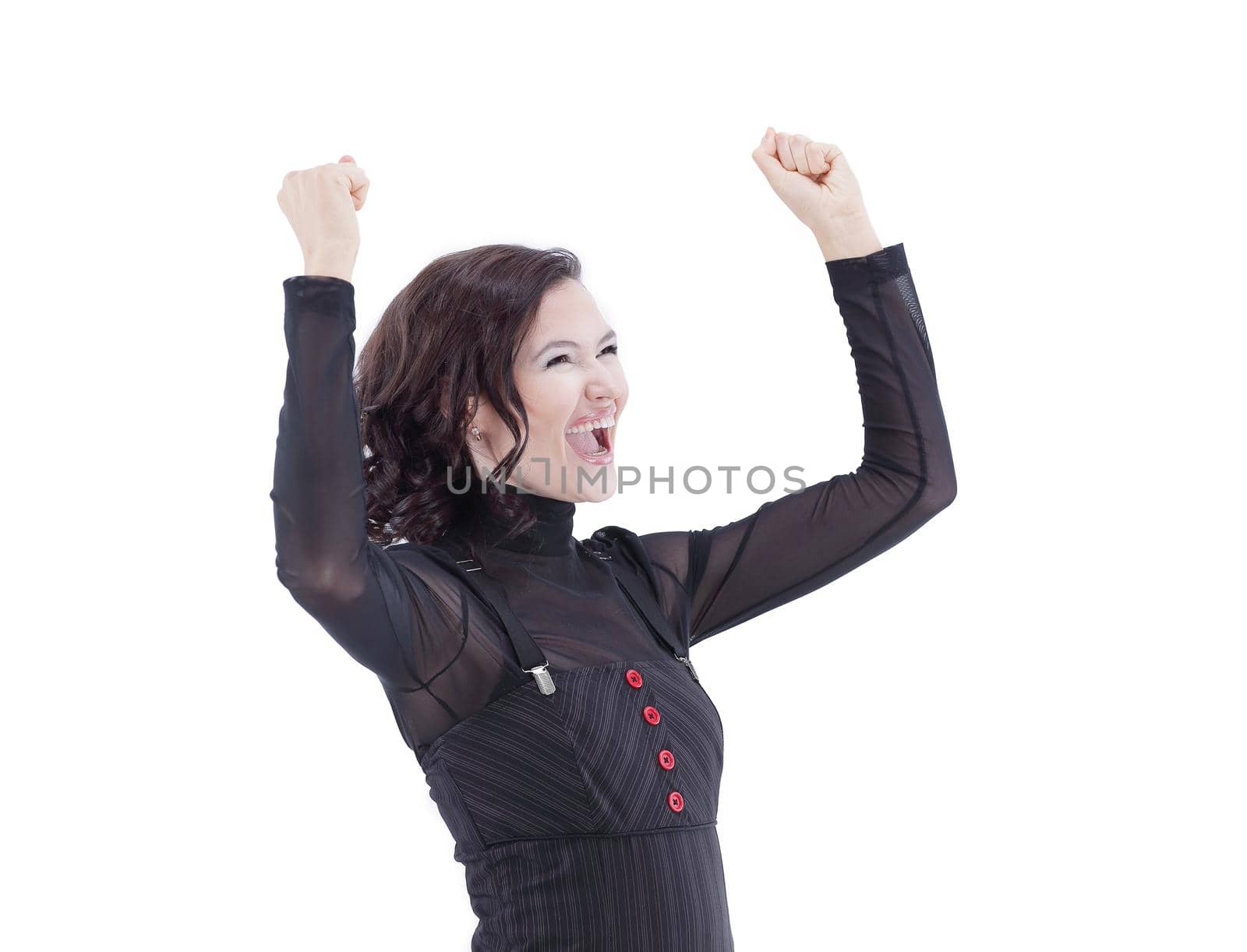 closeup.very happy business woman . isolated on white.photo with copy space