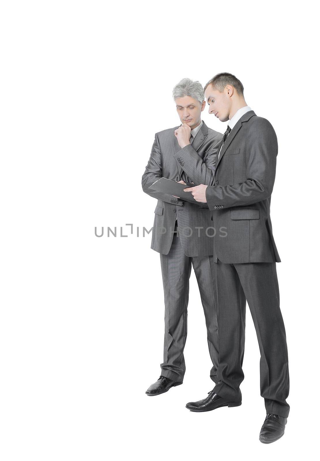two members of the company discussing a working paper.isolated on a white background.