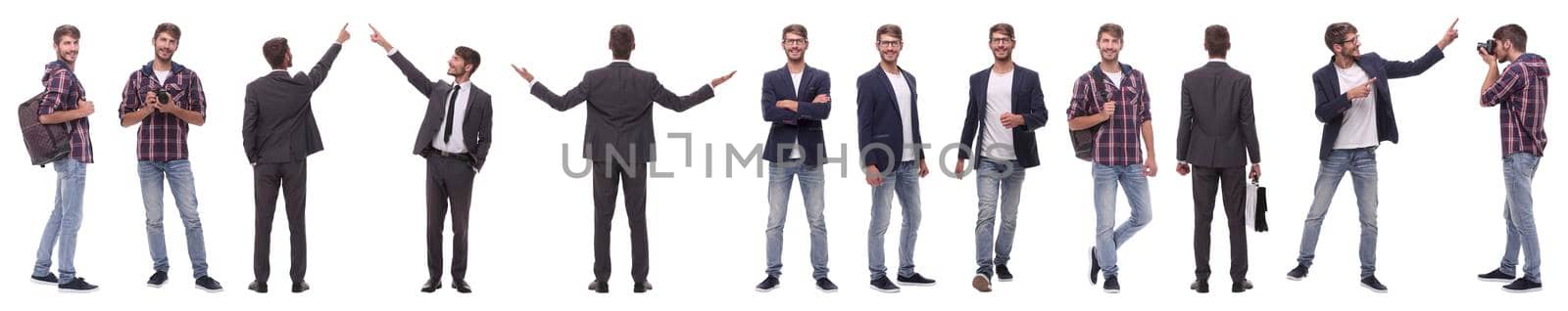 panoramic collage of self-motivated young man .isolated on white background