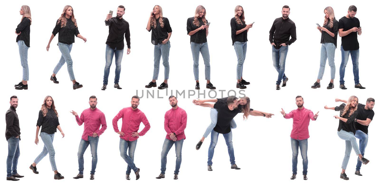 collage of photos of happy young people. isolated on a white background