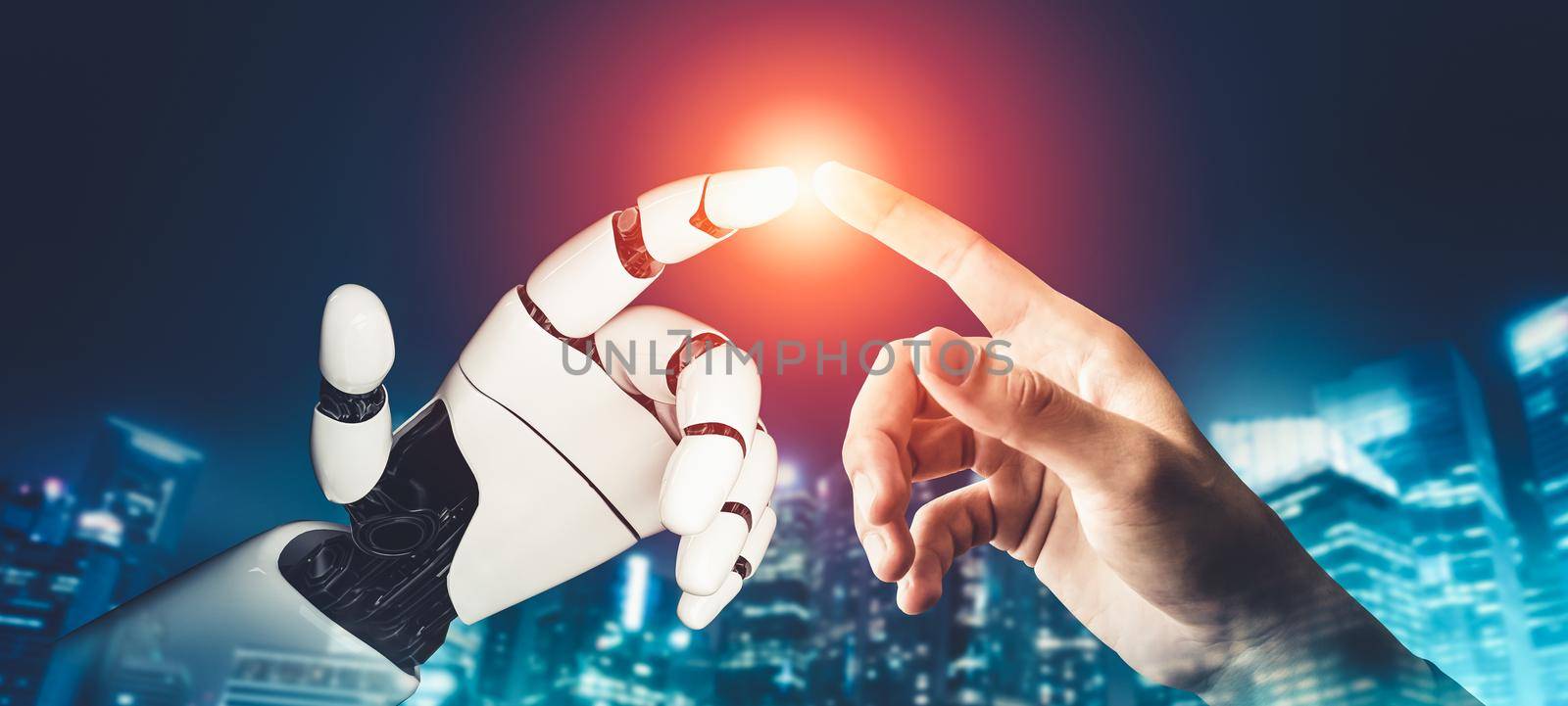 3D rendering futuristic droid robot technology development, artificial intelligence AI, and machine learning concept. Global robotic bionic science research for future of human life.