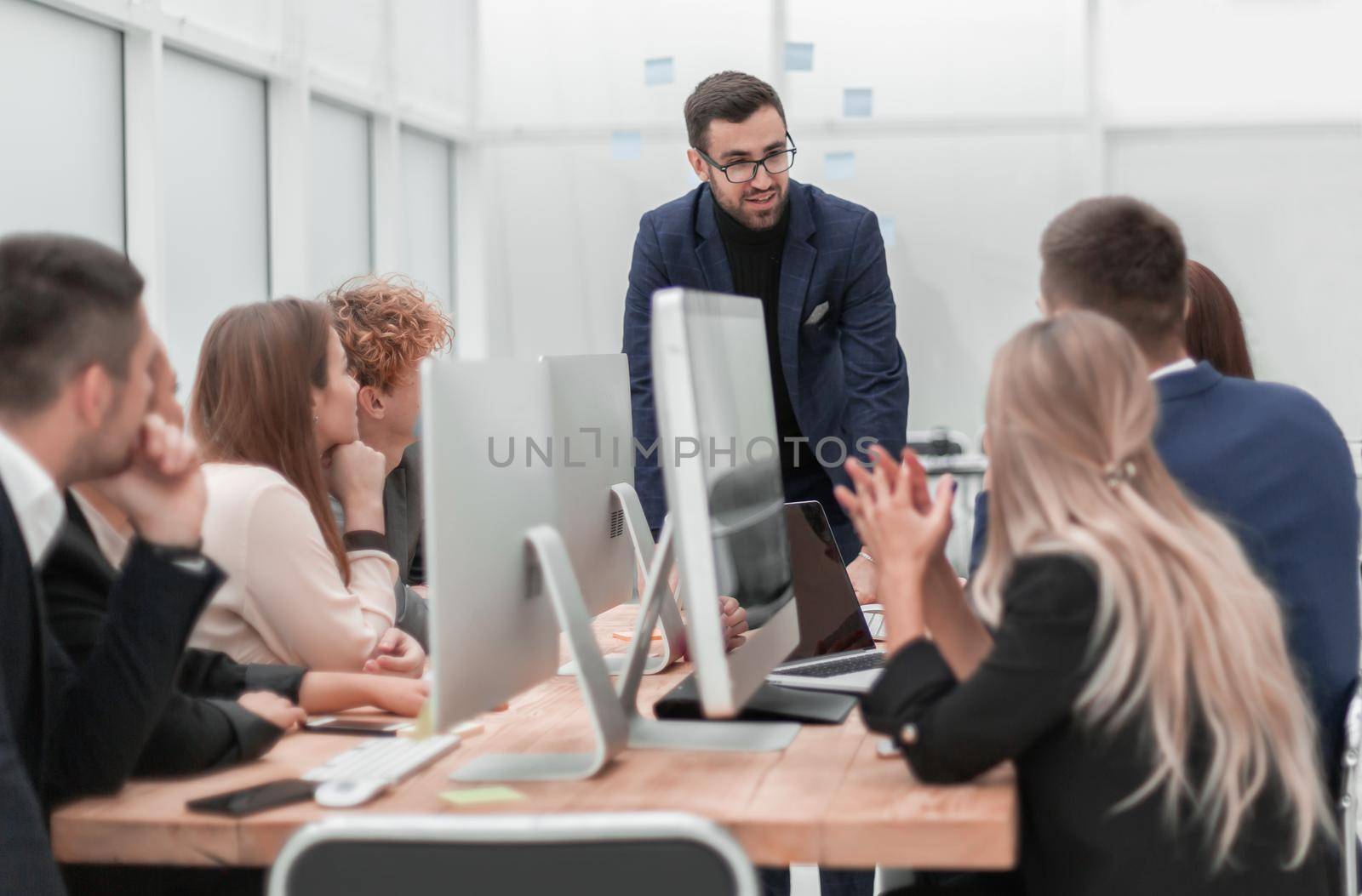 businessman holds a working meeting with the business team. photo with copy space