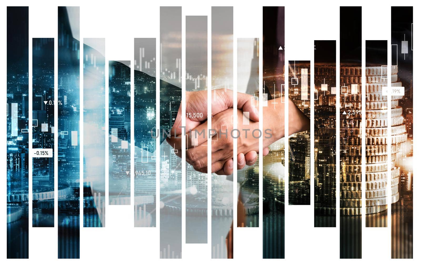 Business handshake on finance prosperity and money technology asset background . Economy and financial growth by investment in valuable stock market to gain wealth profit form currency trading