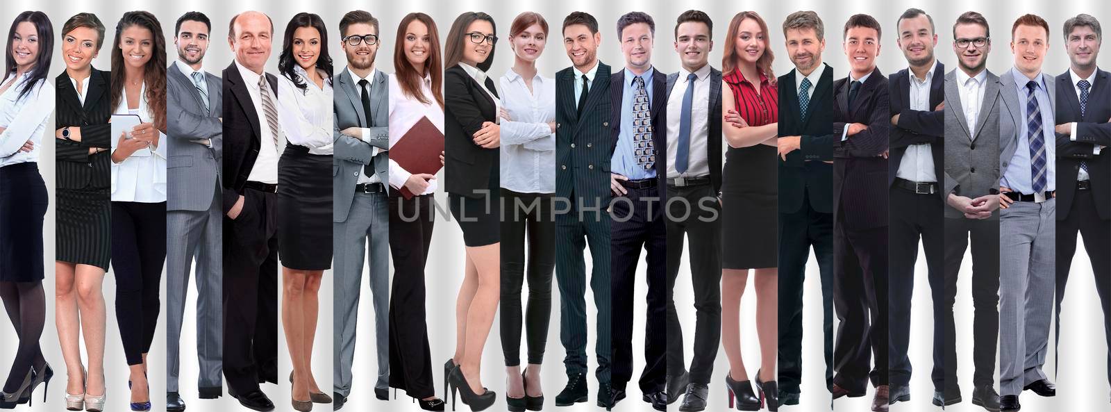 panoramic collage of a group of successful young business people. the concept of teamwork