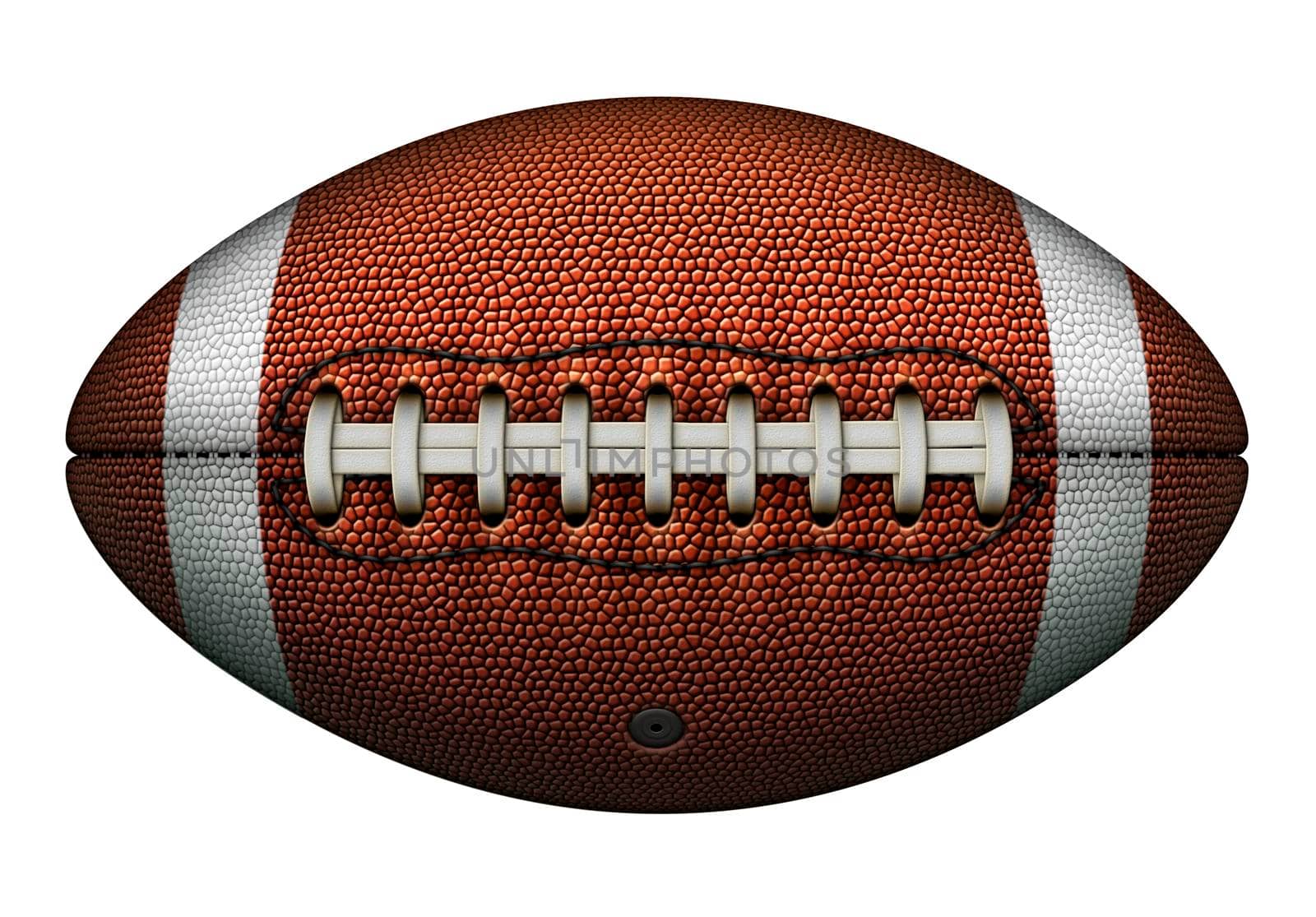 Striped American football with laces positioned at front, and all inscriptions removed. Isolated from the background with a clipping path.