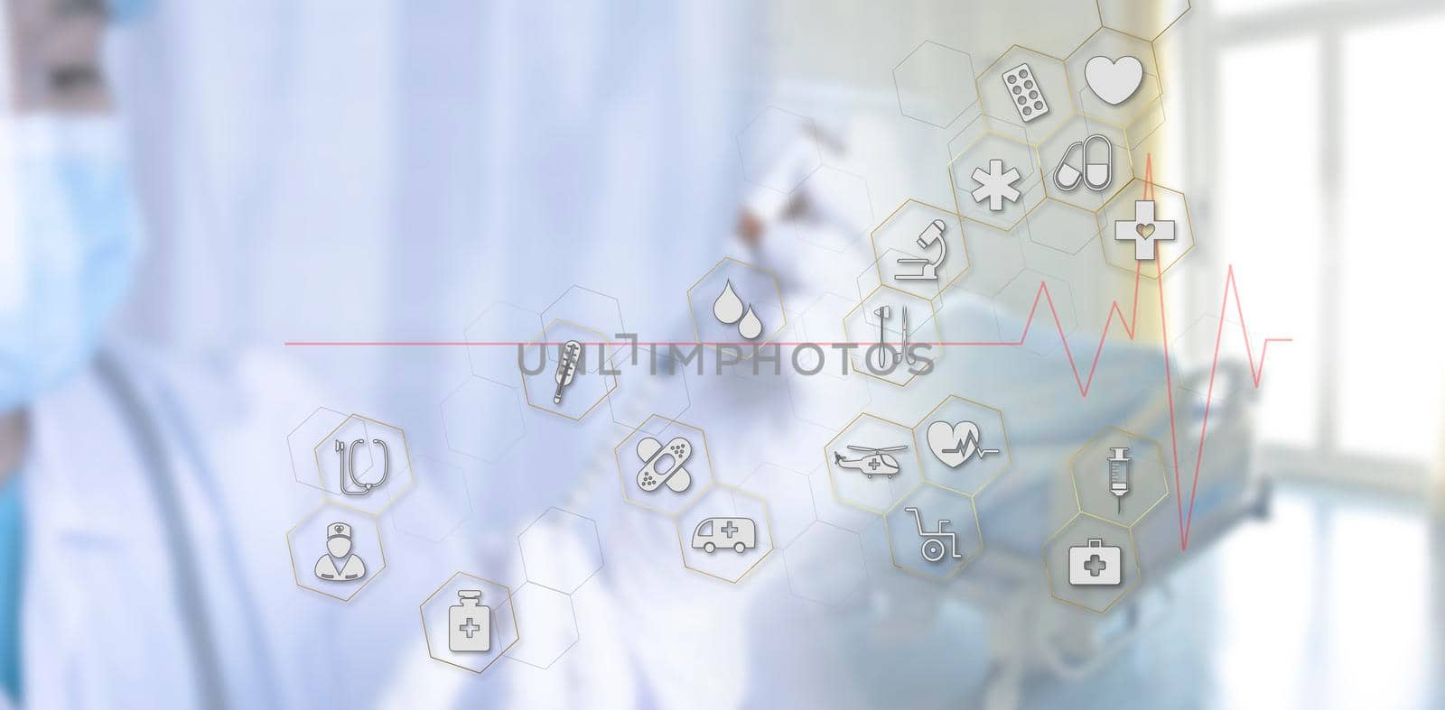 Medicine doctor with stethoscope in hand hold syringe icon medical network connection on virtual screen interface. Modern medical technology and innovation concept. Medical and health concept