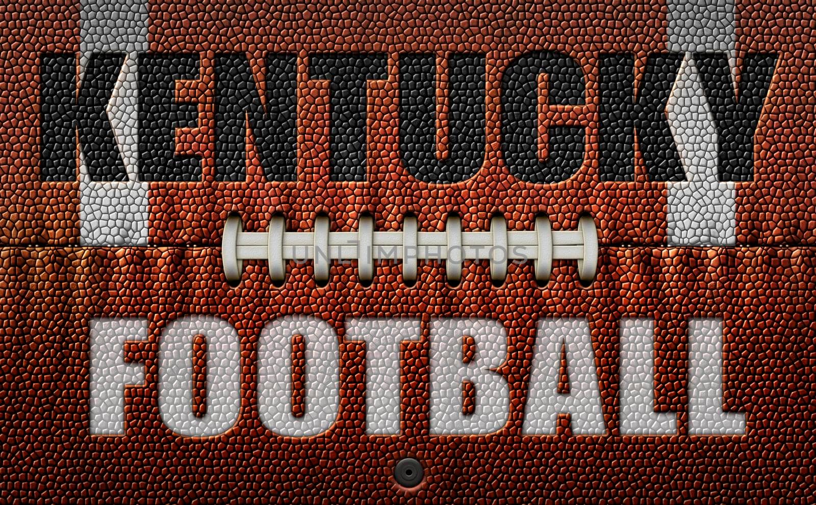 The words, Kentucky Football, embossed onto a football flattened into two dimensions. 3D Illustration