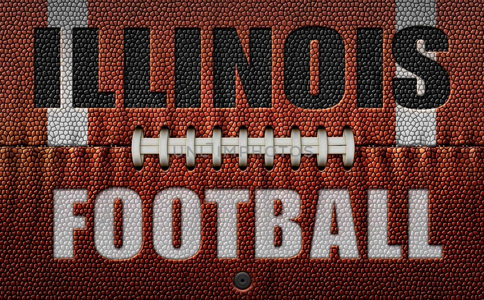 The words, Illinois Football, embossed onto a football flattened into two dimensions. 3D Illustration