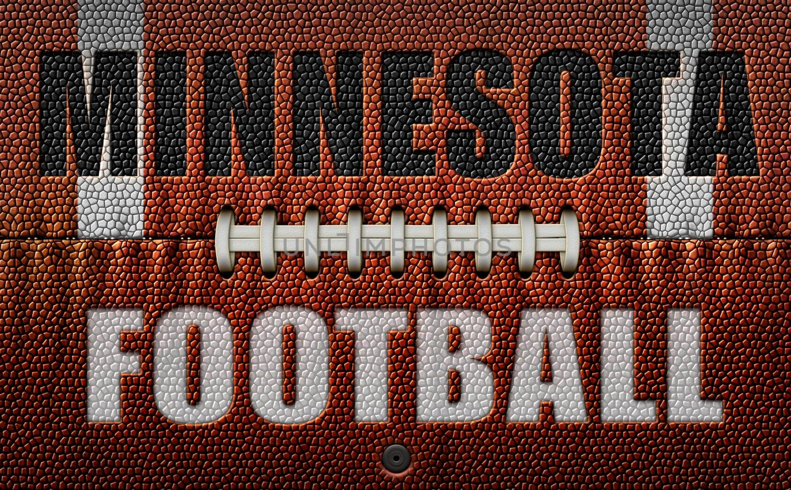 The words, Minnesota Football, embossed onto a football flattened into two dimensions. 3D Illustration