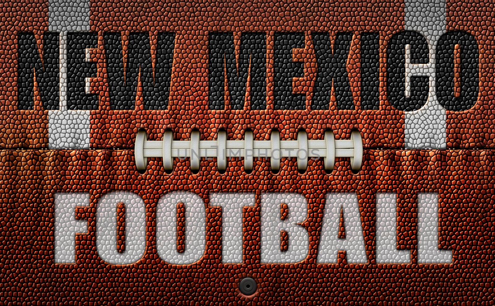 The words, New Mexico Football, embossed onto a football flattened into two dimensions. 3D Illustration