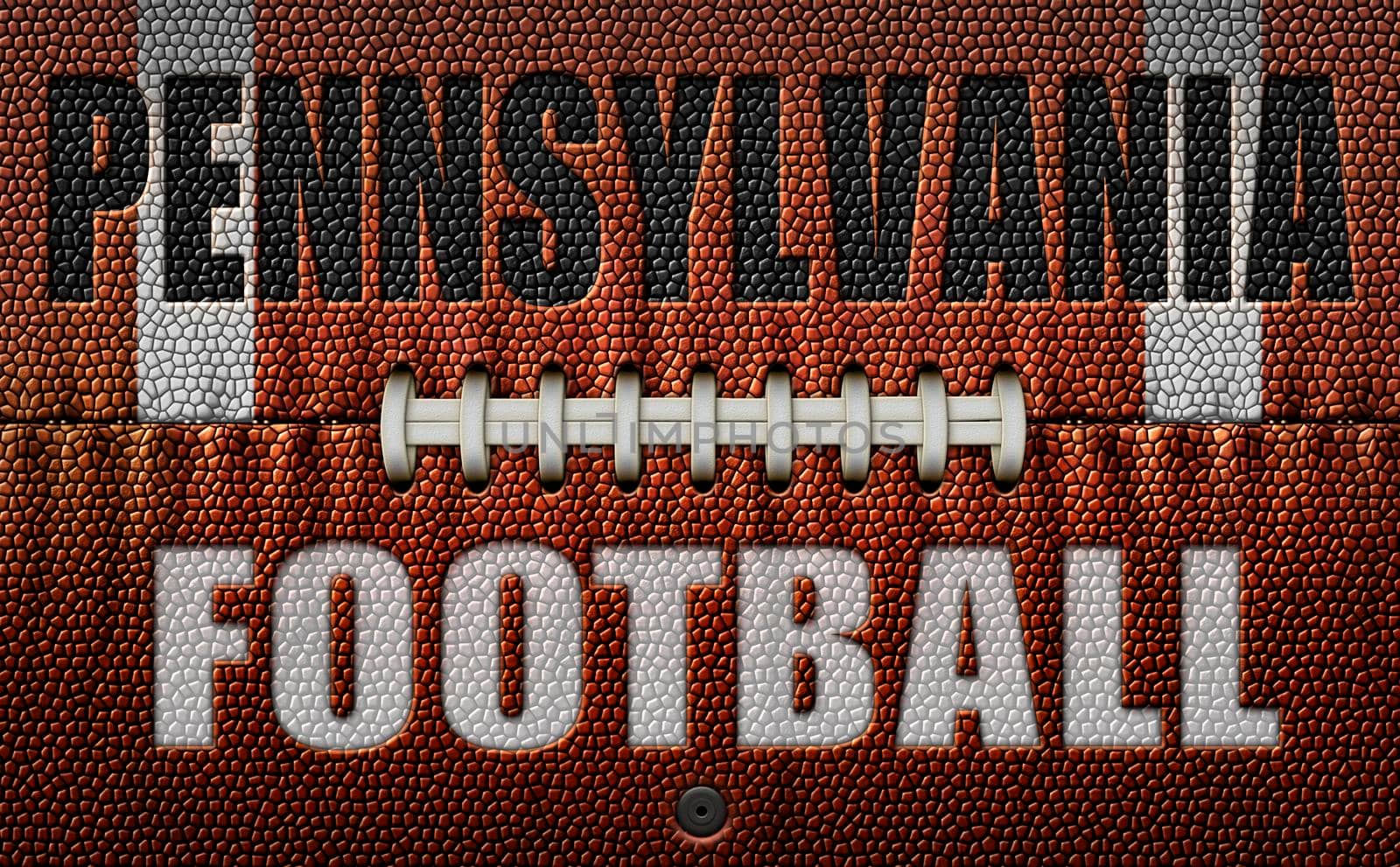 The words, Pennsylvania Football, embossed onto a football flattened into two dimensions. 3D Illustration