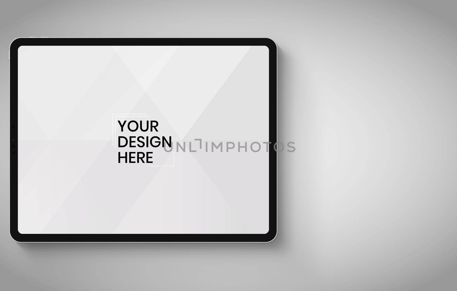Tablet screen on white background mock up. Tablet modern monitor design. mock up isolated on gray background PSD. Save with clipping path.