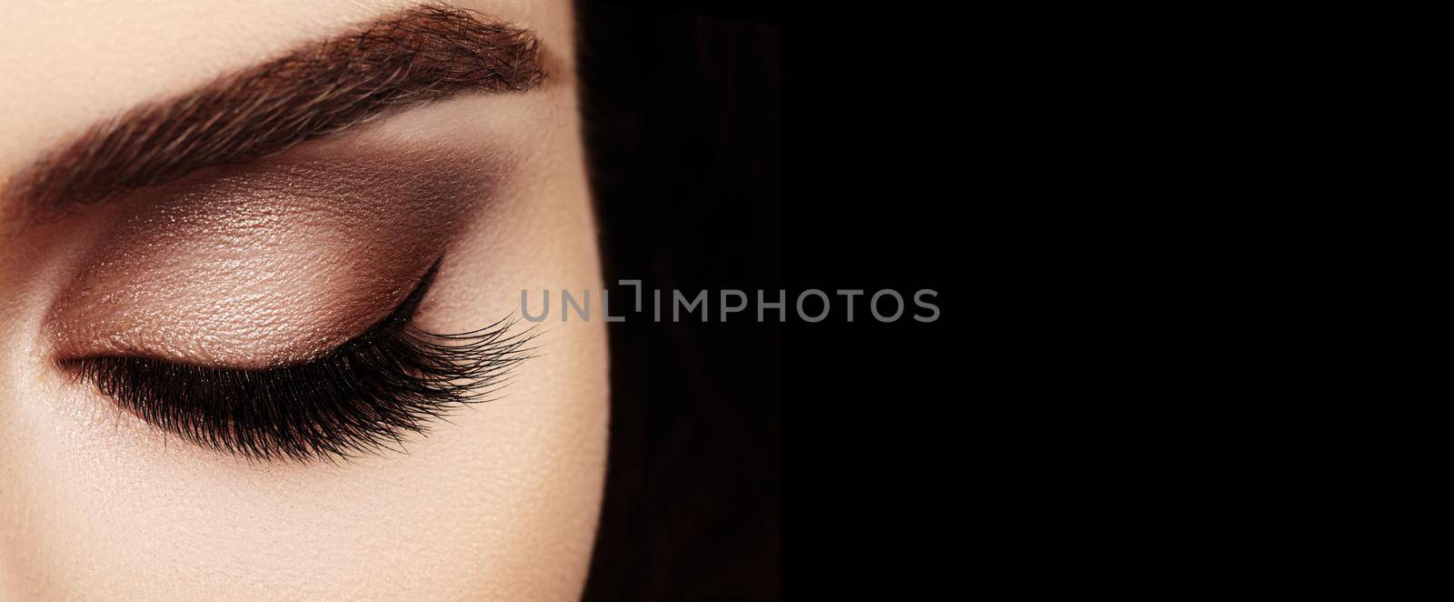 Beautiful Macro Female Eye with Extreme Long Eyelashes and Celebrate Makeup. Perfect Shape Make-up, Fashion Long Lashes by MarinaFrost