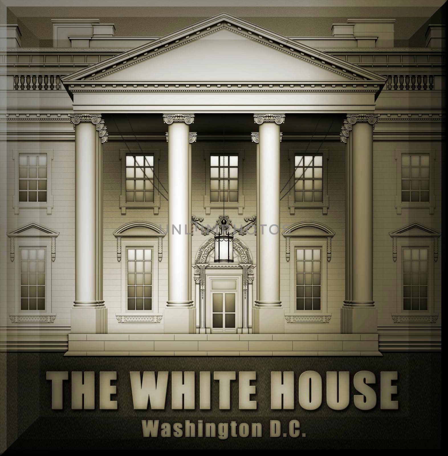 North View of the White House in Beveled Square Frame – 3D Illustration by jimlarkin