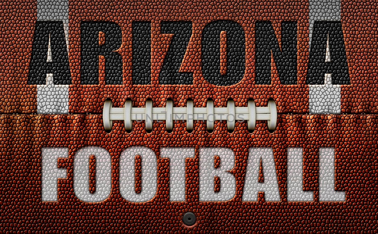 The words, Arizona Football, embossed onto a football flattened into two dimensions. 3D Illustration