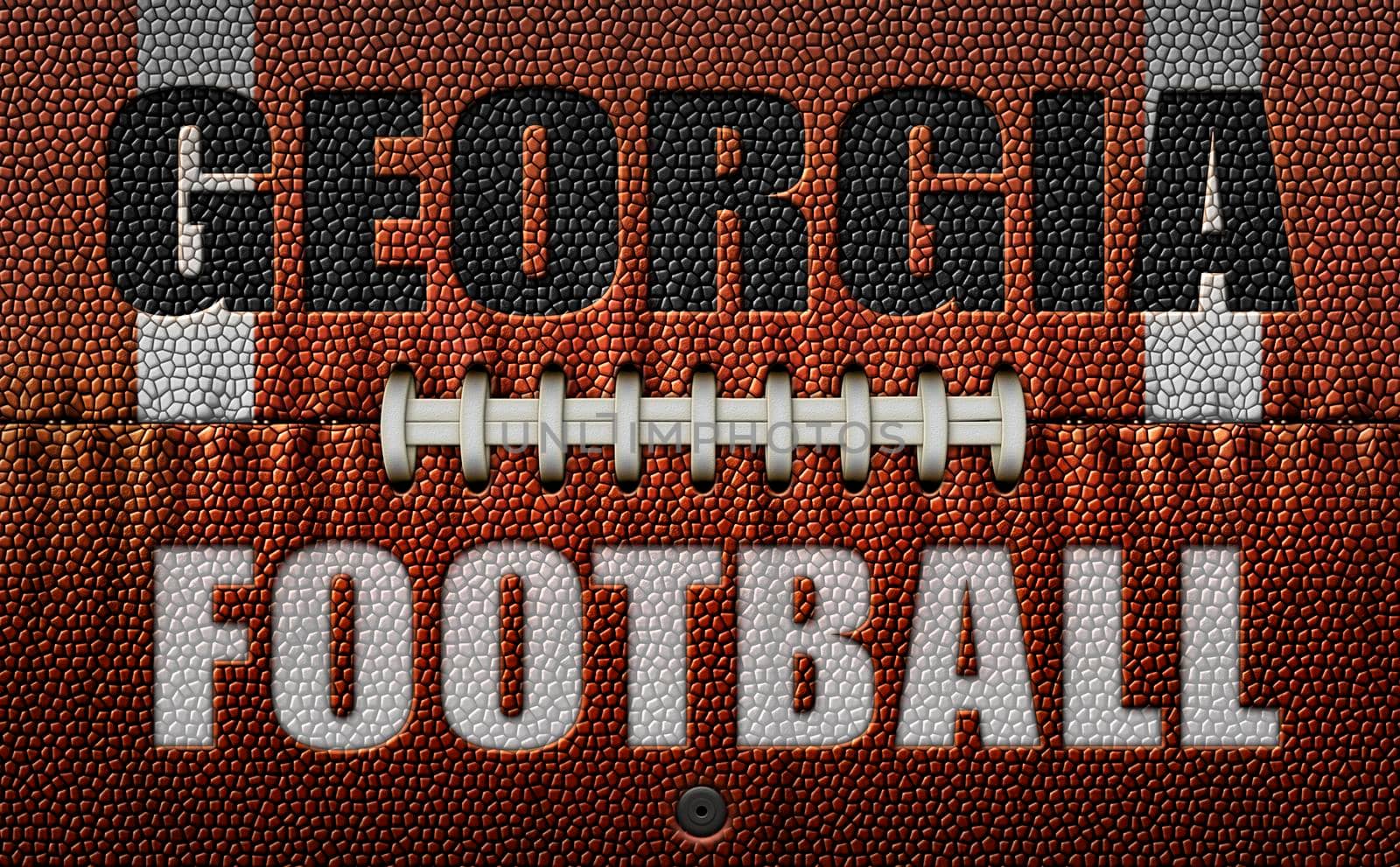 The words, Georgia Football, embossed onto a football flattened into two dimensions. 3D Illustration