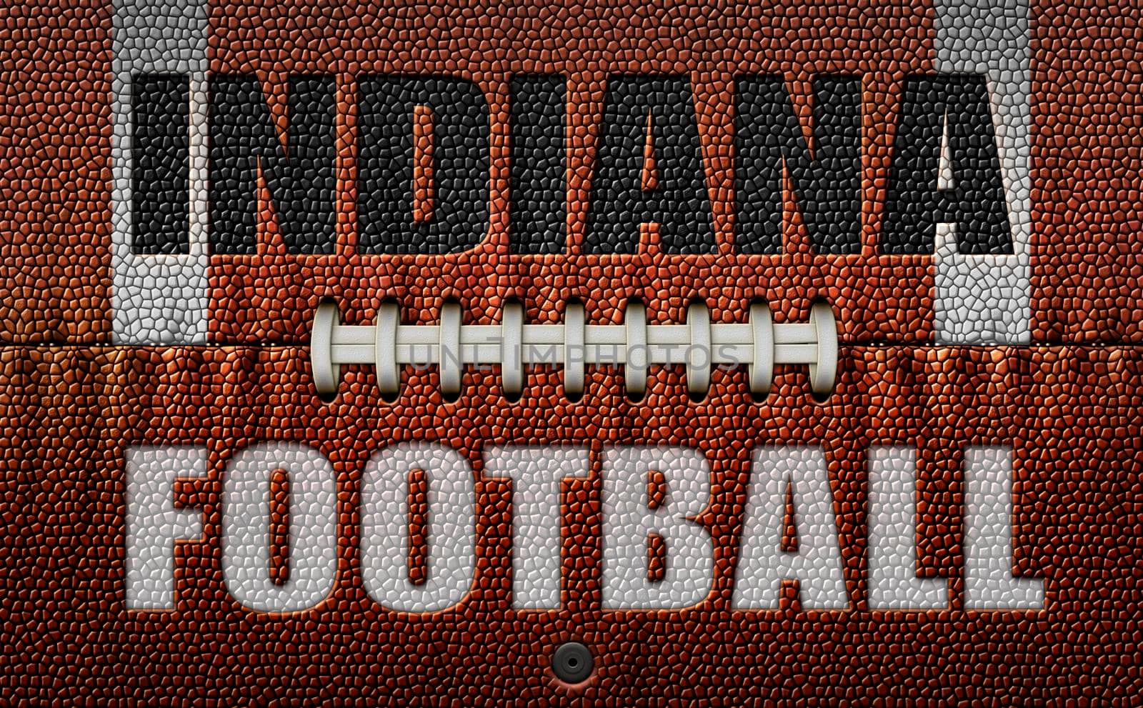 The words, Indiana Football, embossed onto a football flattened into two dimensions. 3D Illustration