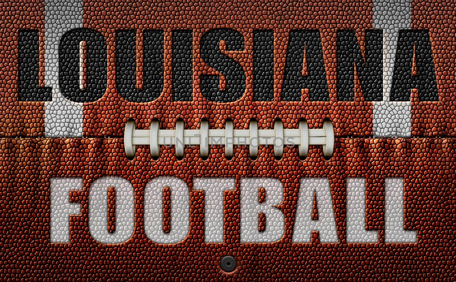 The words, Louisiana Football, embossed onto a football flattened into two dimensions. 3D Illustration