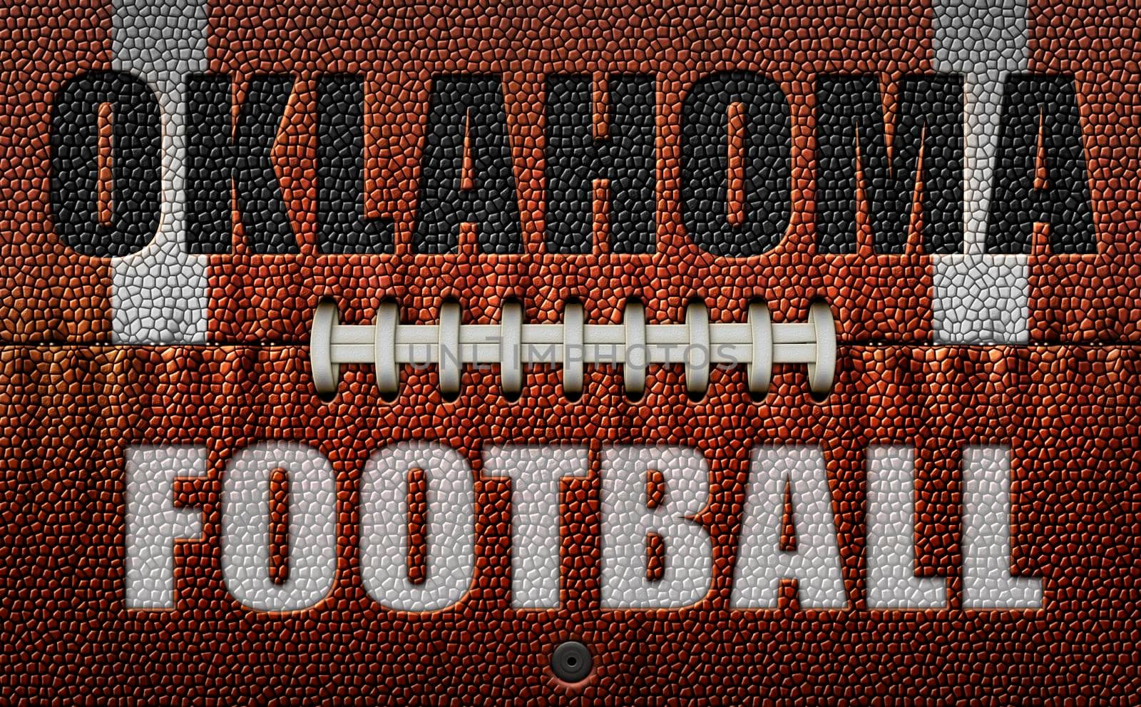 The words, Oklahoma Football, embossed onto a football flattened into two dimensions. 3D Illustration