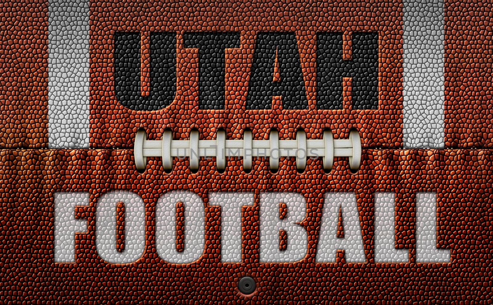 The words, Utah Football, embossed onto a football flattened into two dimensions. 3D Illustration