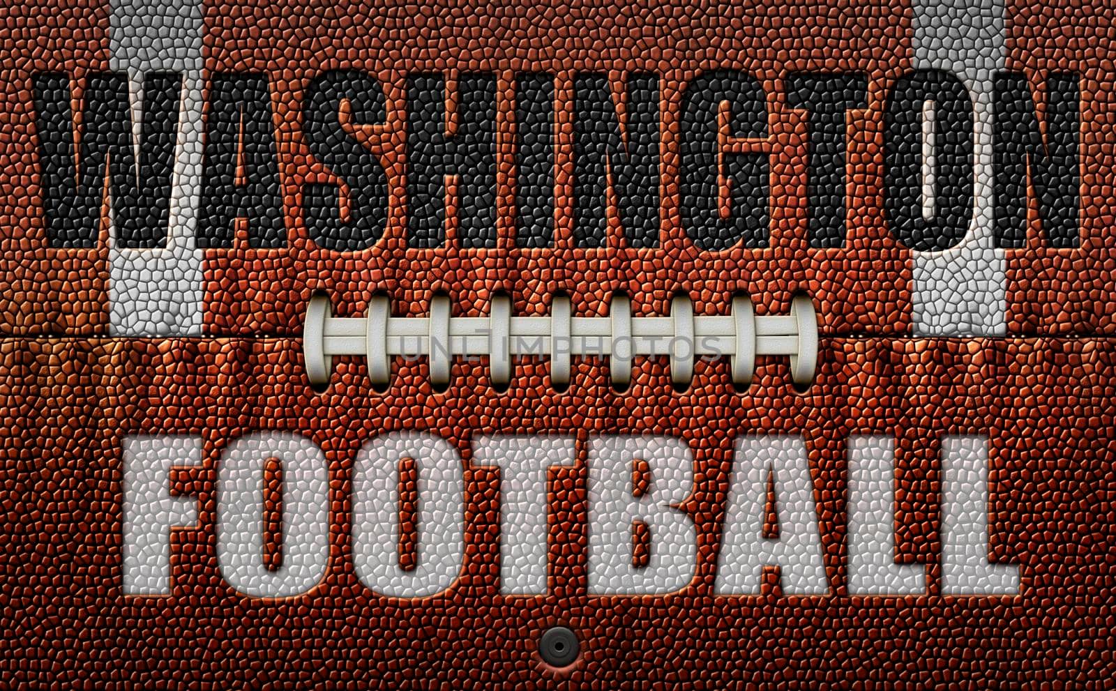 The words, Washington Football, embossed onto a football flattened into two dimensions. 3D Illustration