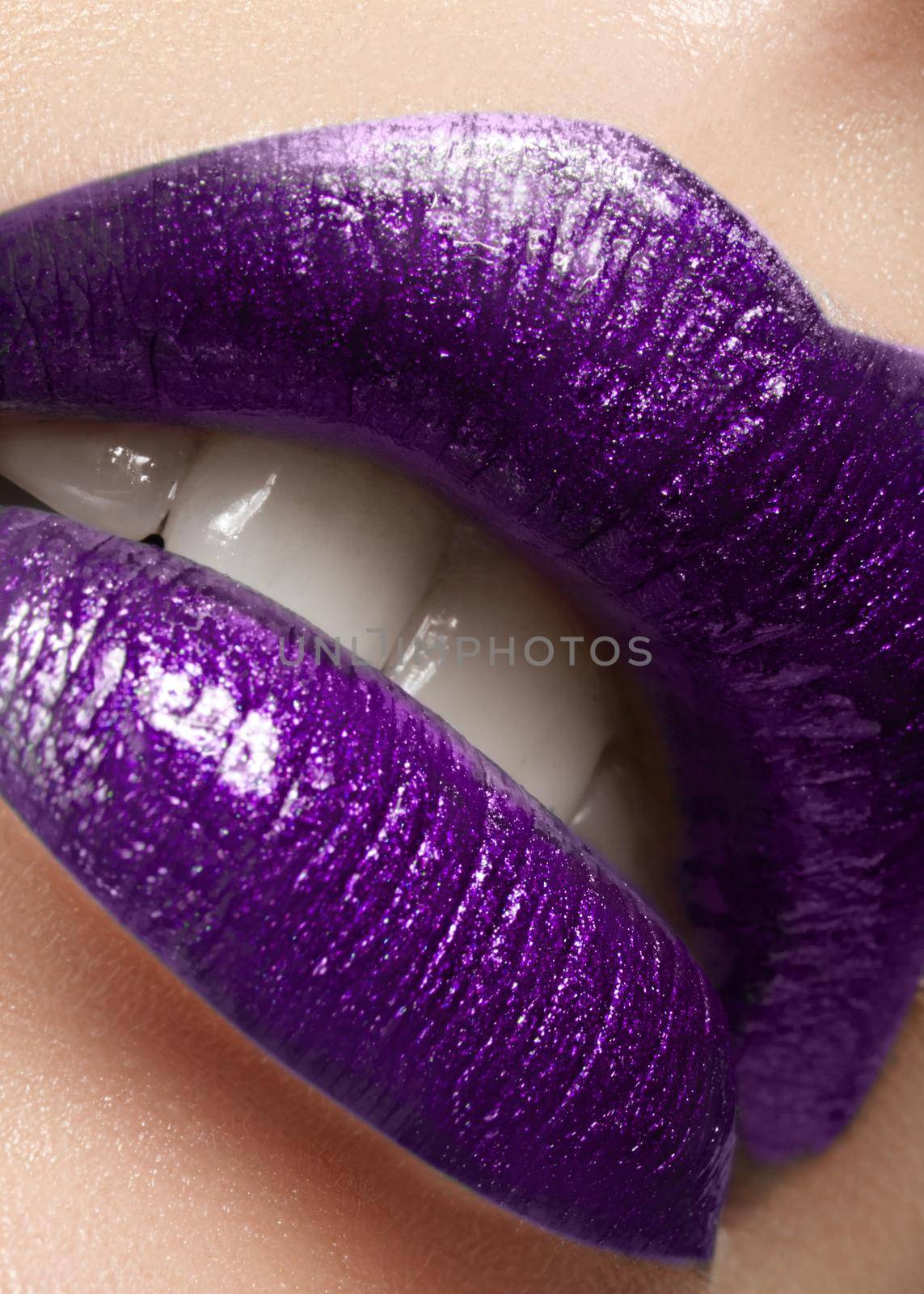 Glamour plum Gloss Lip Make-up. Fashion Makeup Beauty Shot. Close-up Sexy full Lips with celebrate Purple Lipgloss by MarinaFrost