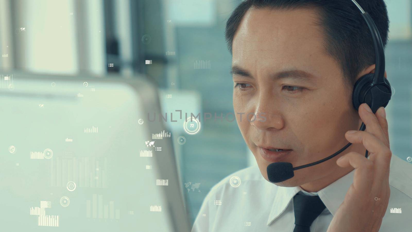 Customer support call center provide data in conceptual vision . Business and communication technology concept .