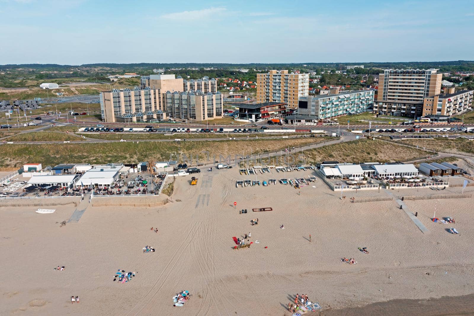 Aerial from Zandvoort aan Zee in the Netherlands on a beautiful summer day