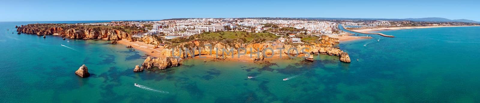 Aerial panorama from the city Lagos in the Algarve Portugal