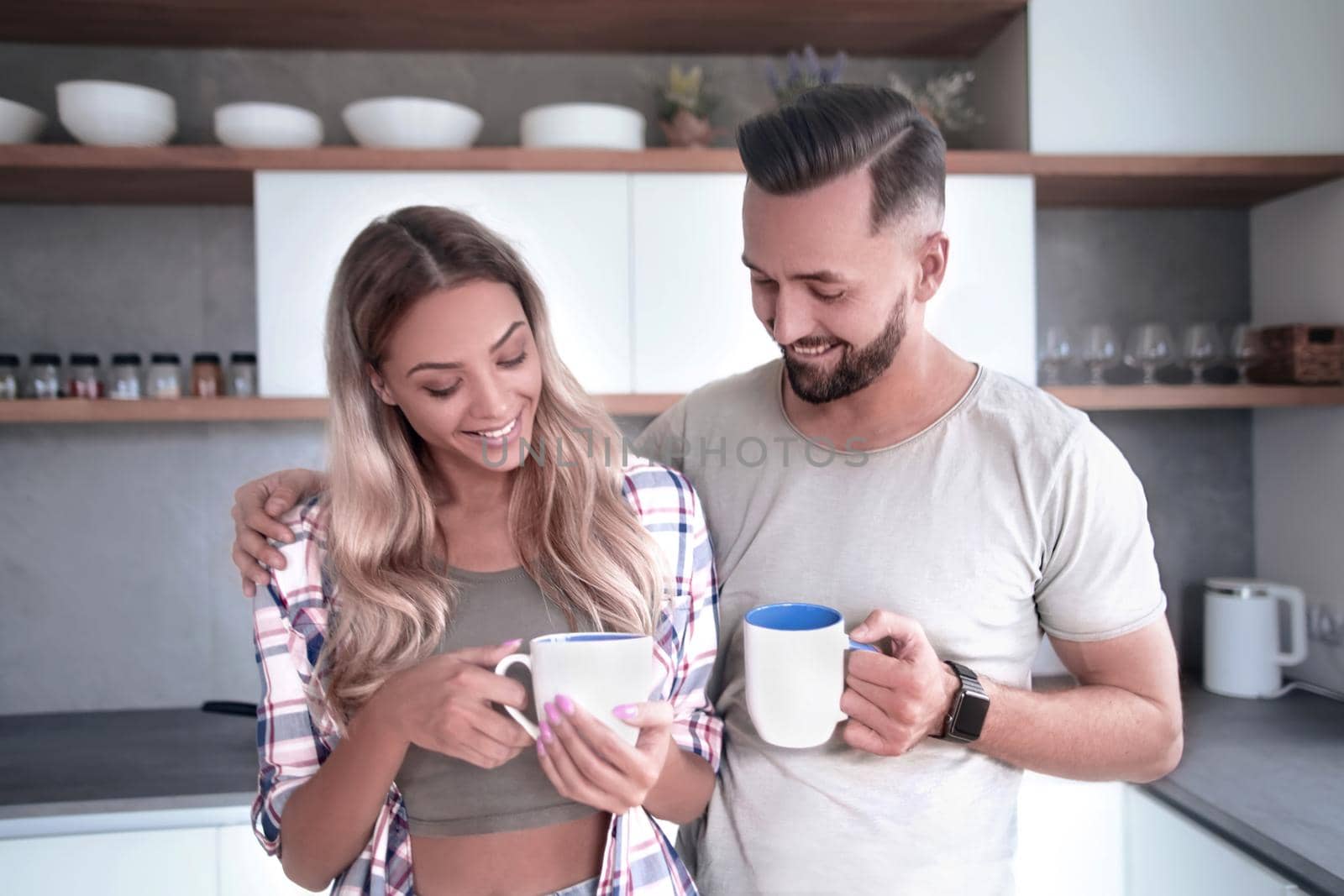 close up. happy young woman with Cup of coffee