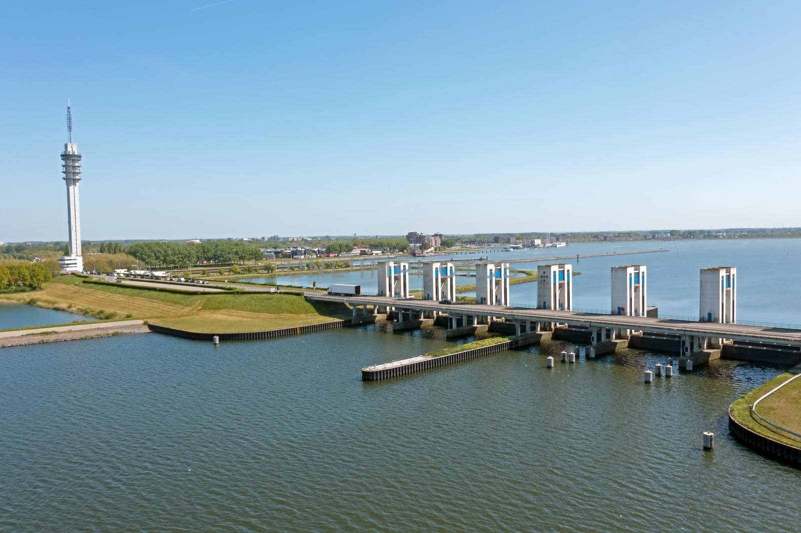 Aerial from the Houtrib sluices at Lelystad in the Netherlands by devy