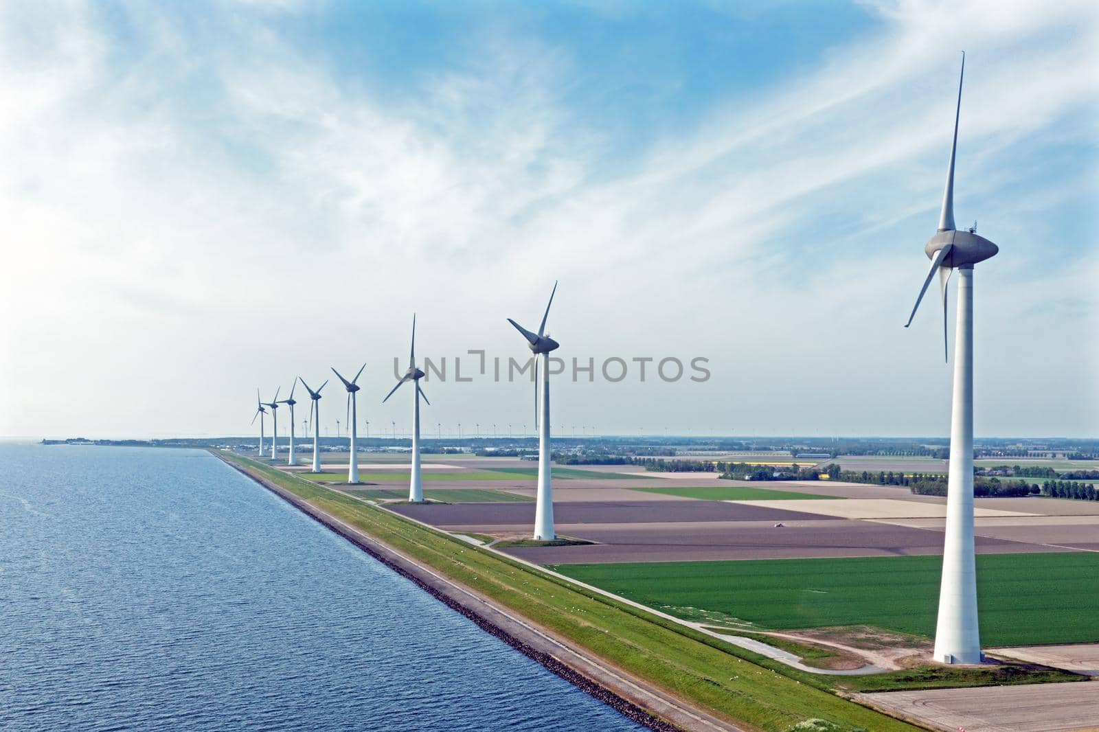 Aerial from windturbines at the IJsselmeer in the Netherlands by devy