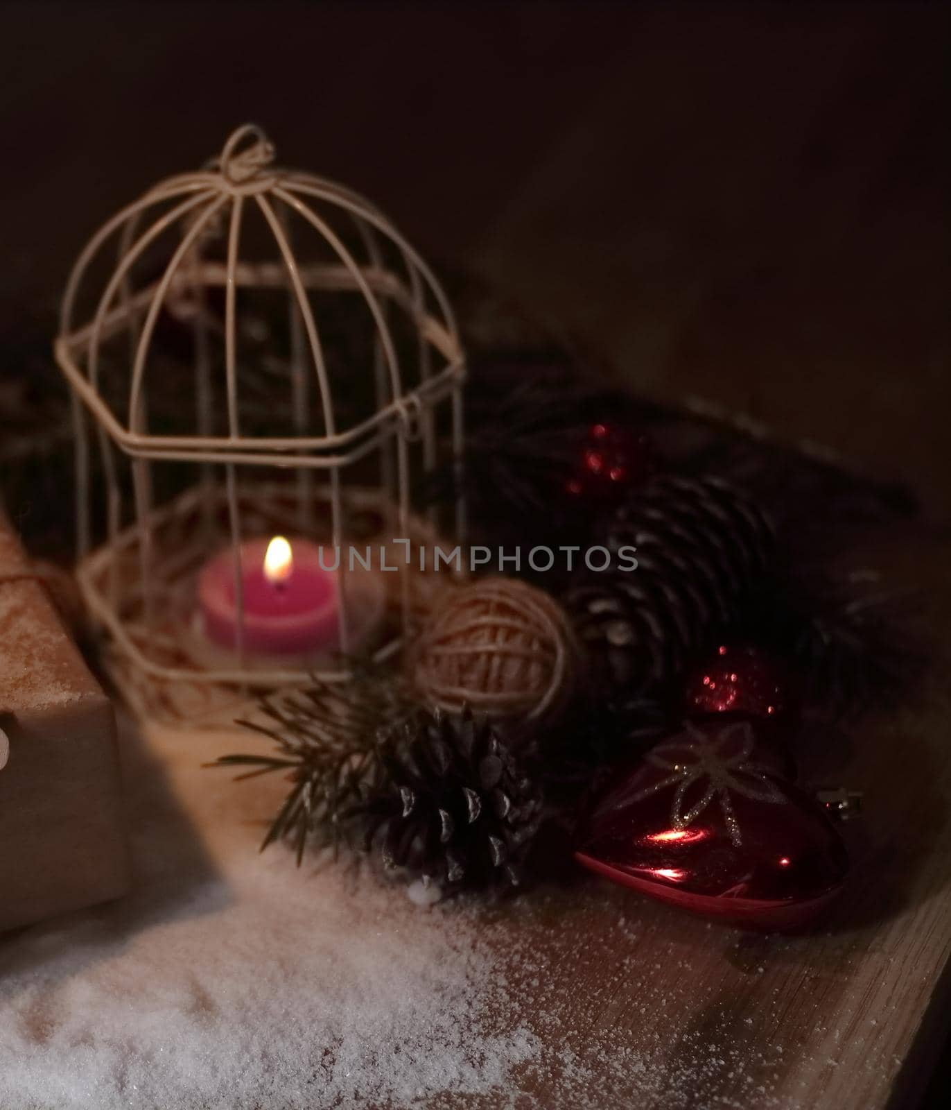 stylish Christmas composition on wooden background. photo with copy space