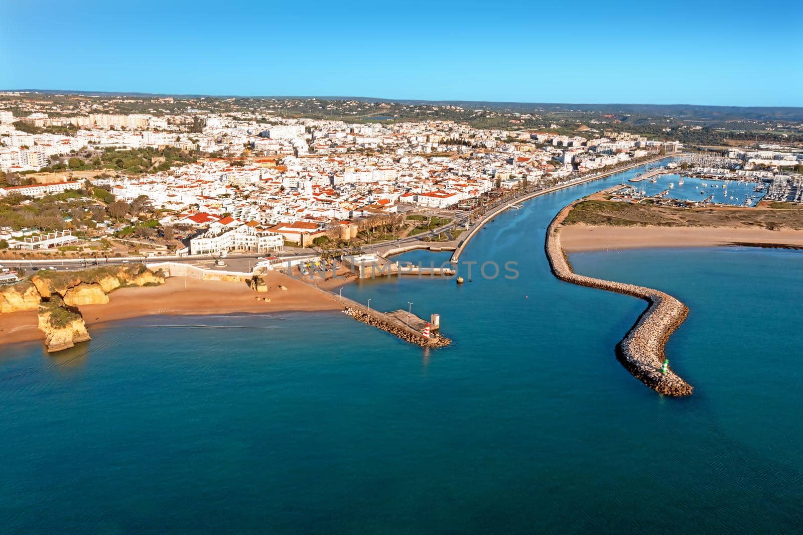 Aerial from the historical city Lagos in the Algarve Portugal by devy